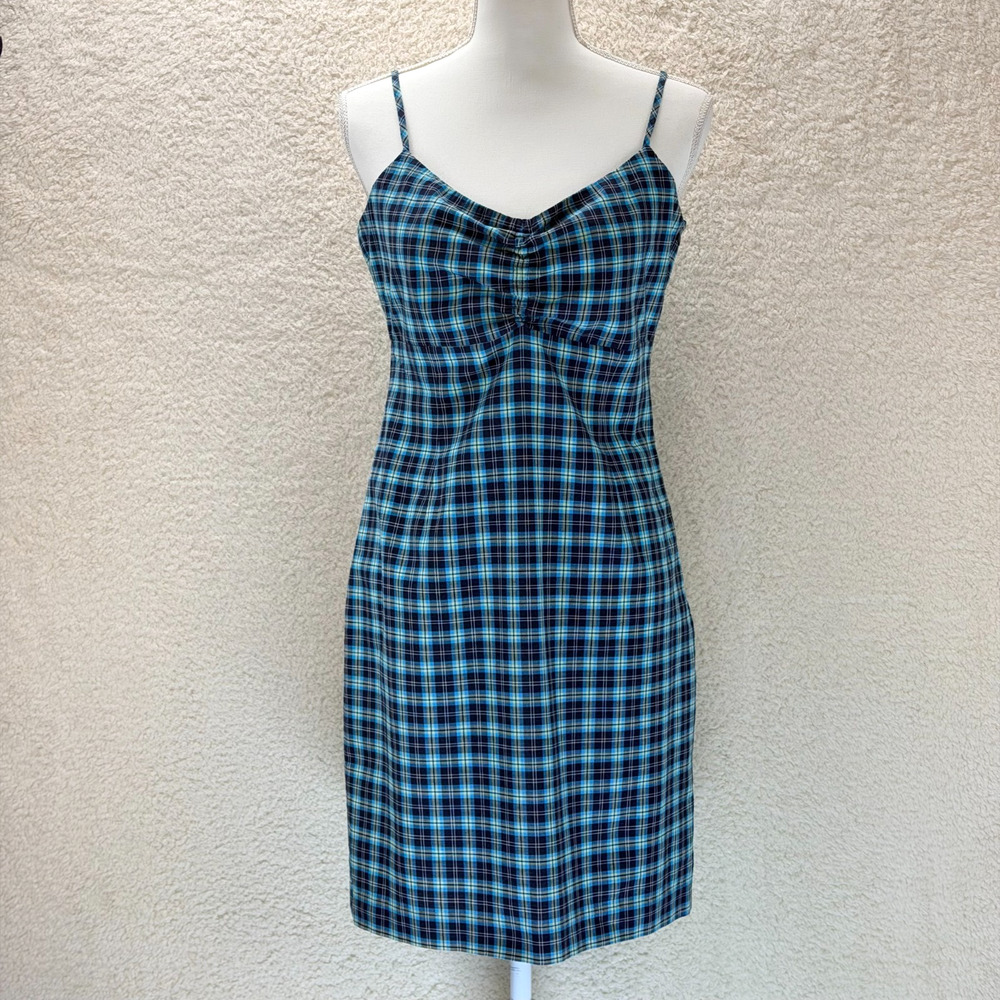 Esprit de Corp Babydoll Plaid Mini Dress Cotton Size 9/10 Side Zipper Y2K Retro